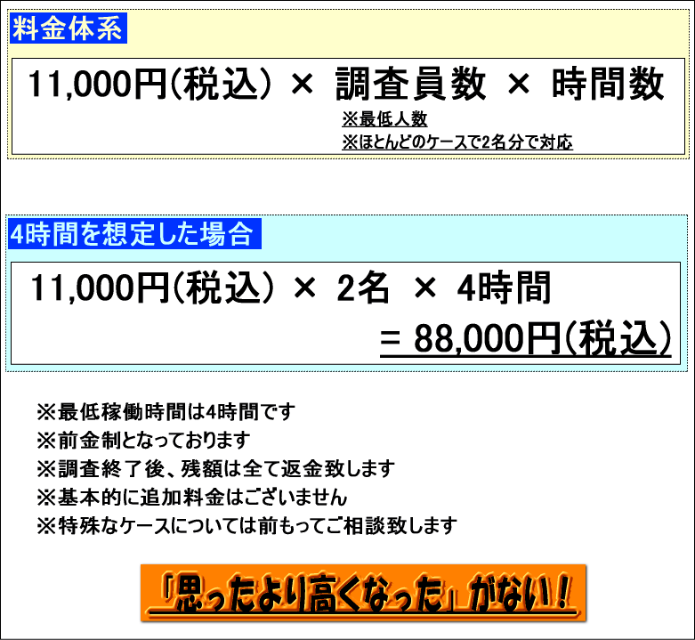 浮気調査・素行調査の料金/費用体系